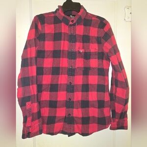 Hollister Long Sleeve Shirt Men's Medium Red Black Buffalo Plaid Flannel